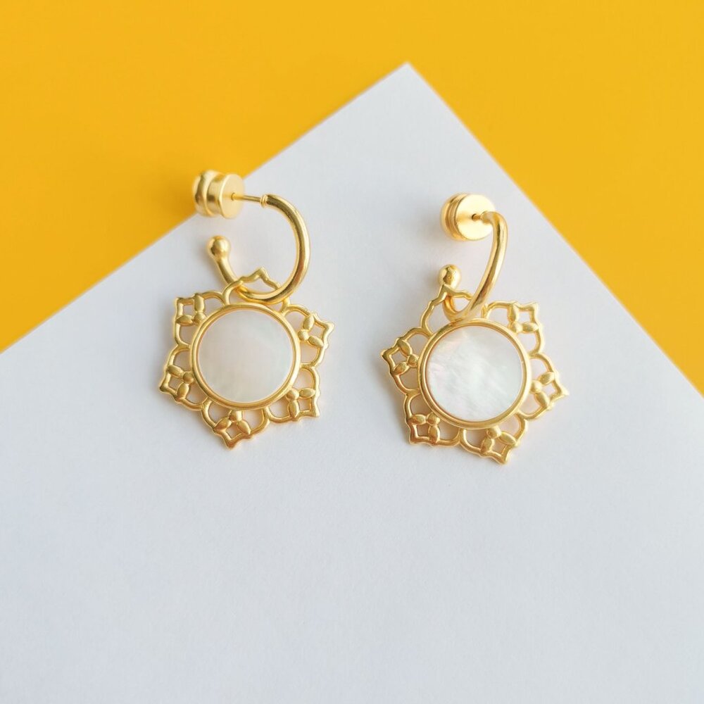 Helene Gold Mother Pearl Hoop & Charm Earring by Julie Vos